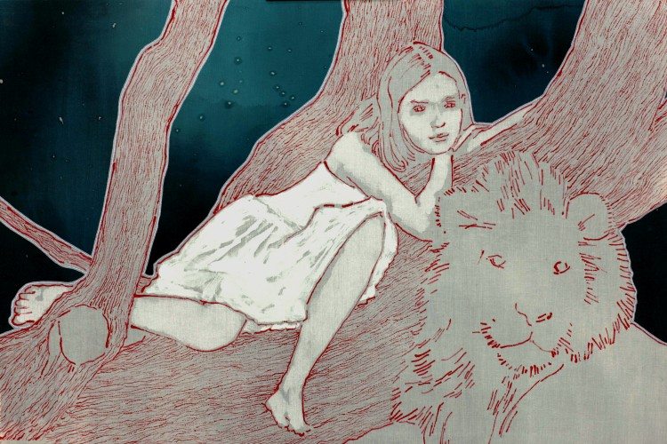 S - Roberta Savelli, Virginia + leone, 2014, oil on bandage  , 60x90 cm