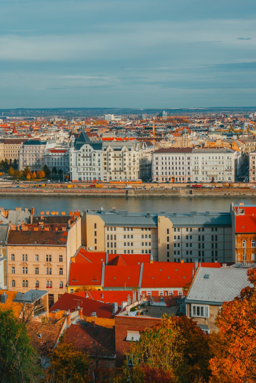 drone shot of budapest