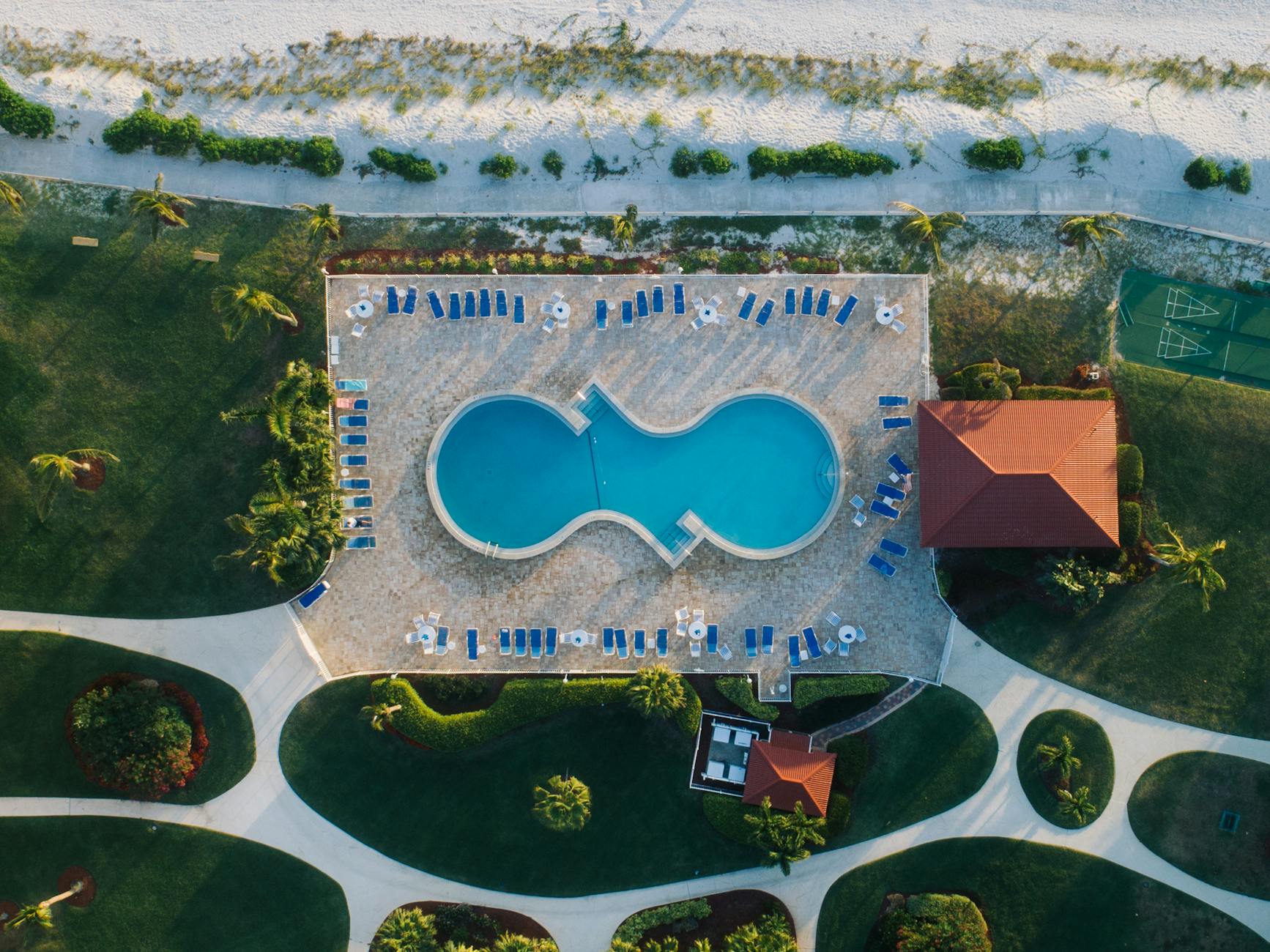 aerial photo of swimming pool