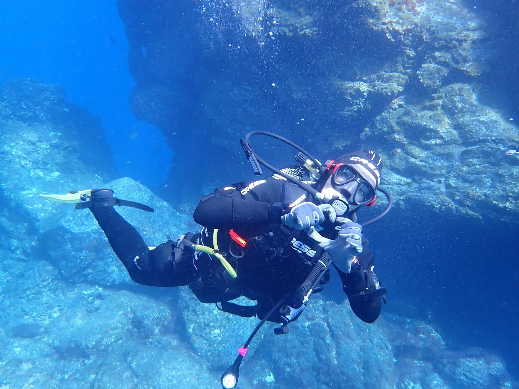 a person diving underwater