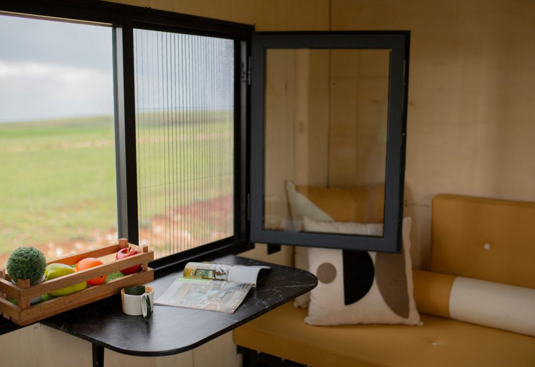 black wooden framed glass window