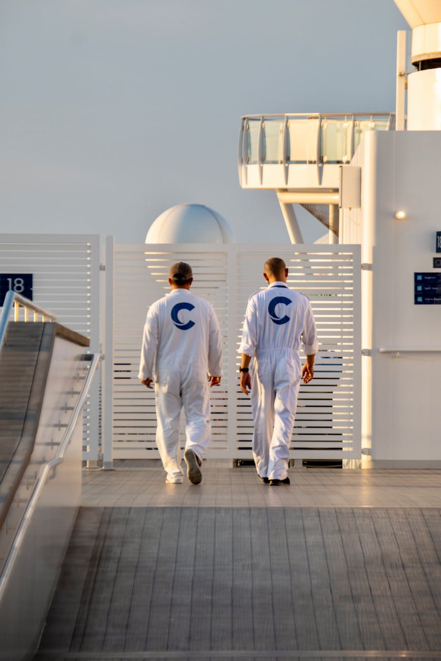 two workers on a ship
