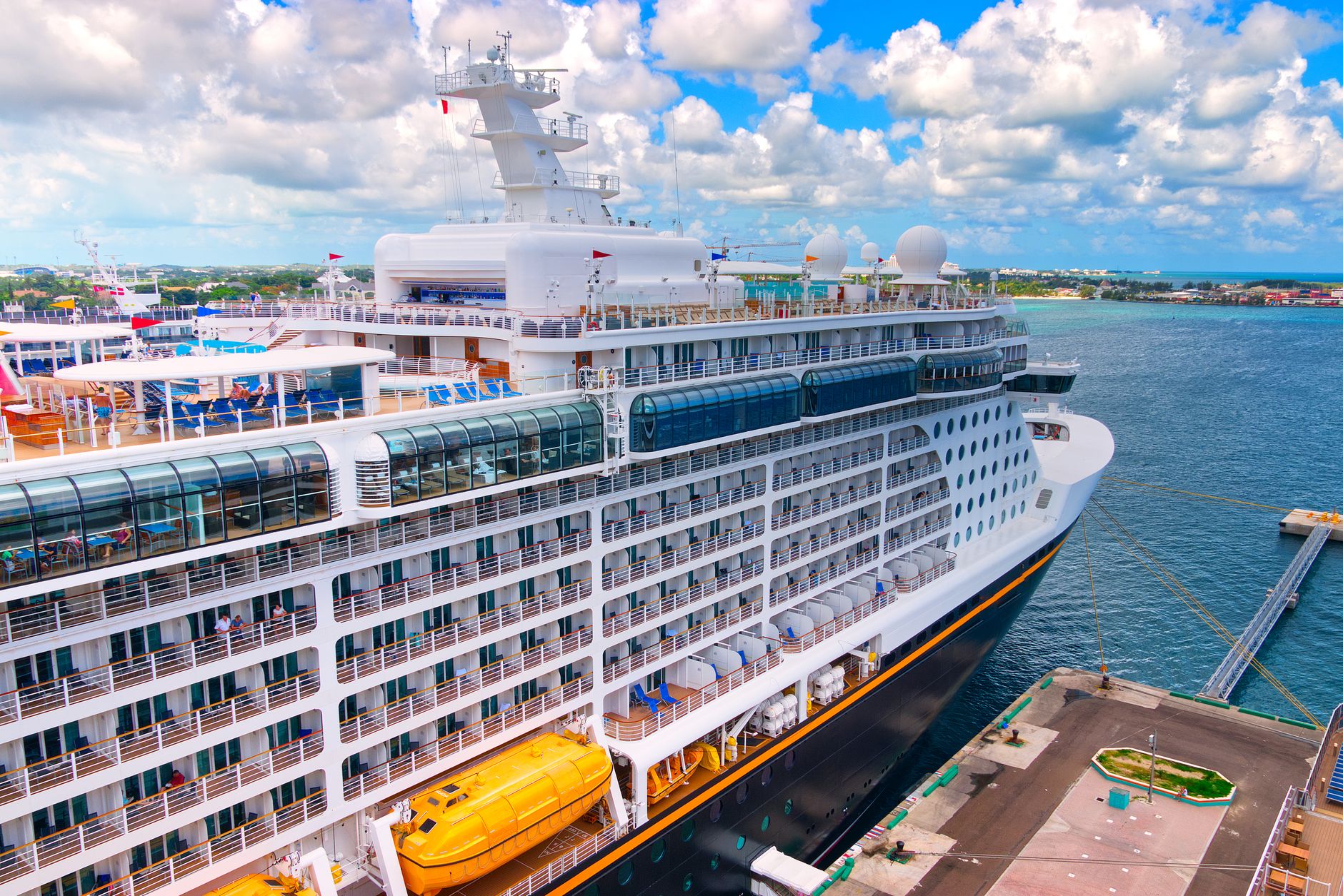 high angle shot of a cruise ship on the pier