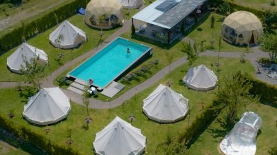 tents around swimming pool
