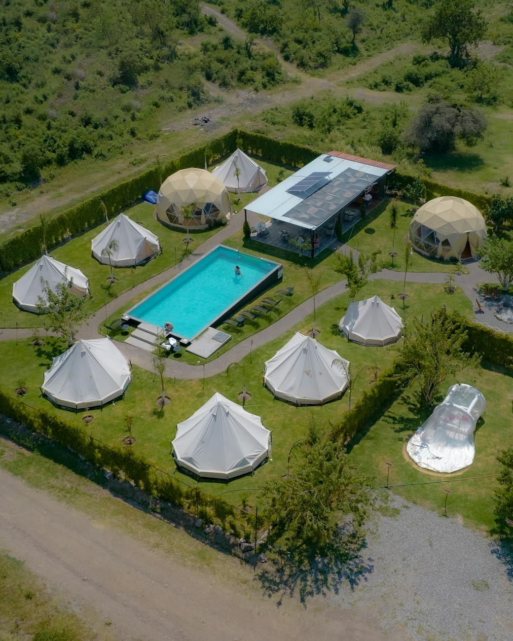 tents around swimming pool