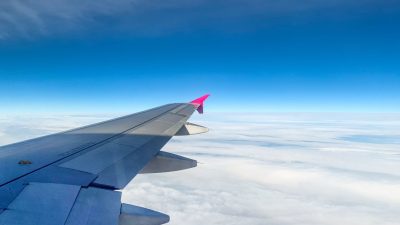 wing of a flying airplane