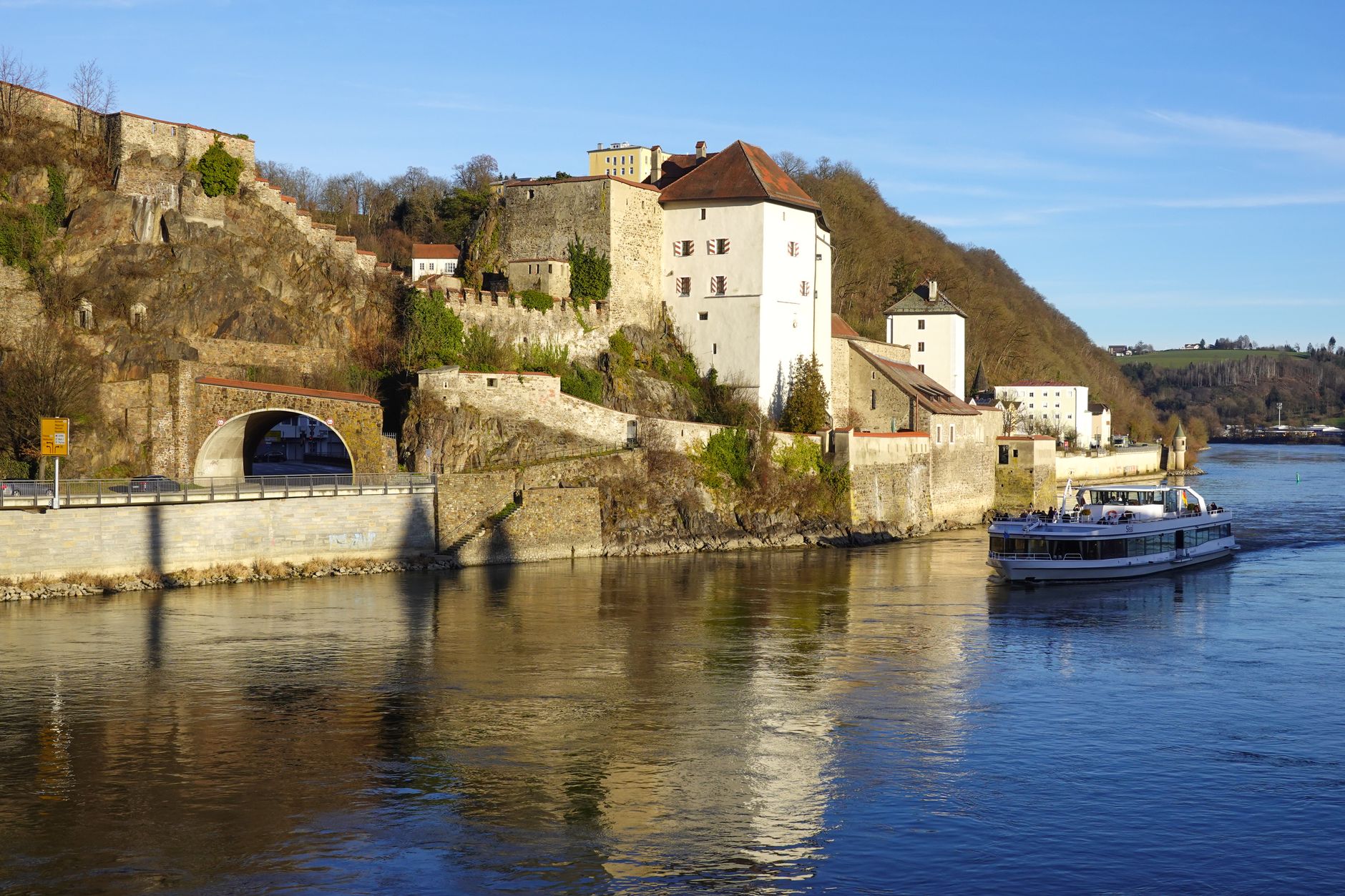 a building by a river