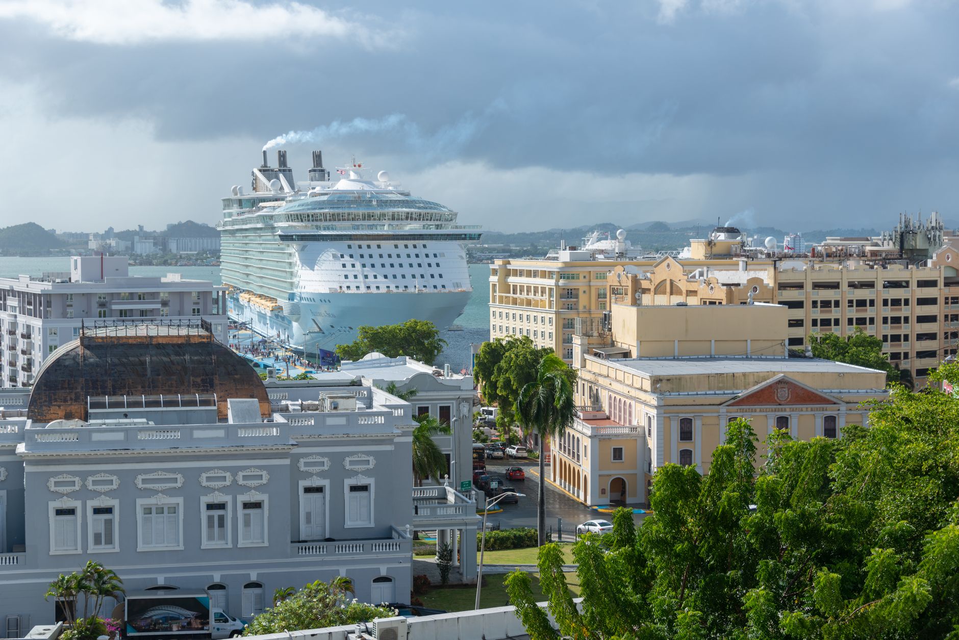 cruise ship moored in harbor