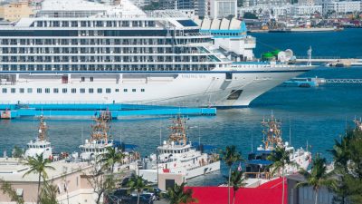 cruise ship moored in harbor