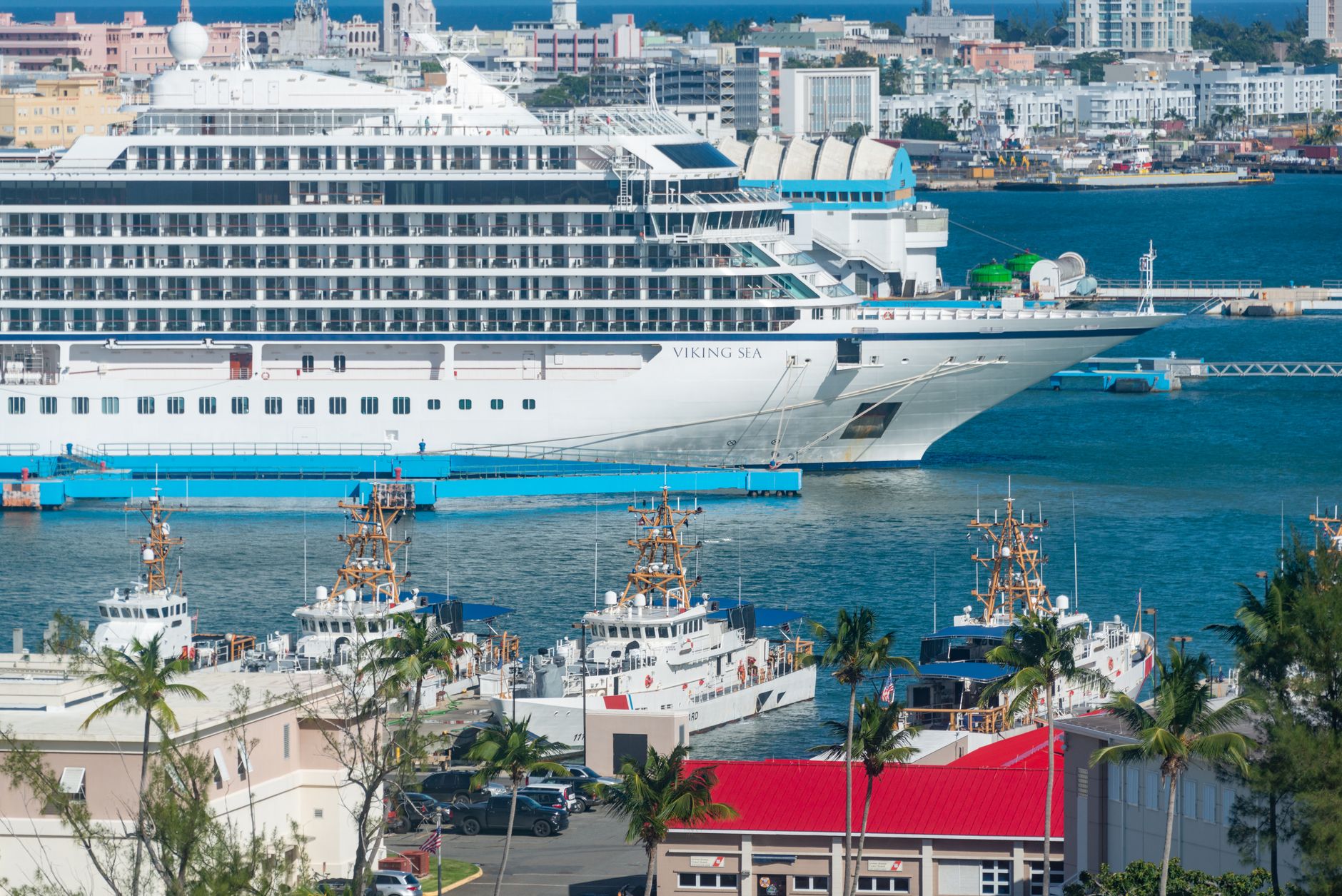 cruise ship moored in harbor