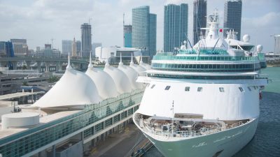 cruise ship moored in harbor
