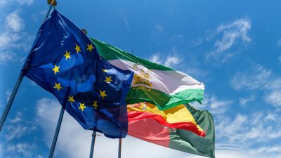 low angle view of flags
