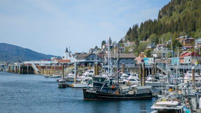 boats in marina in ketchikan alaska usa