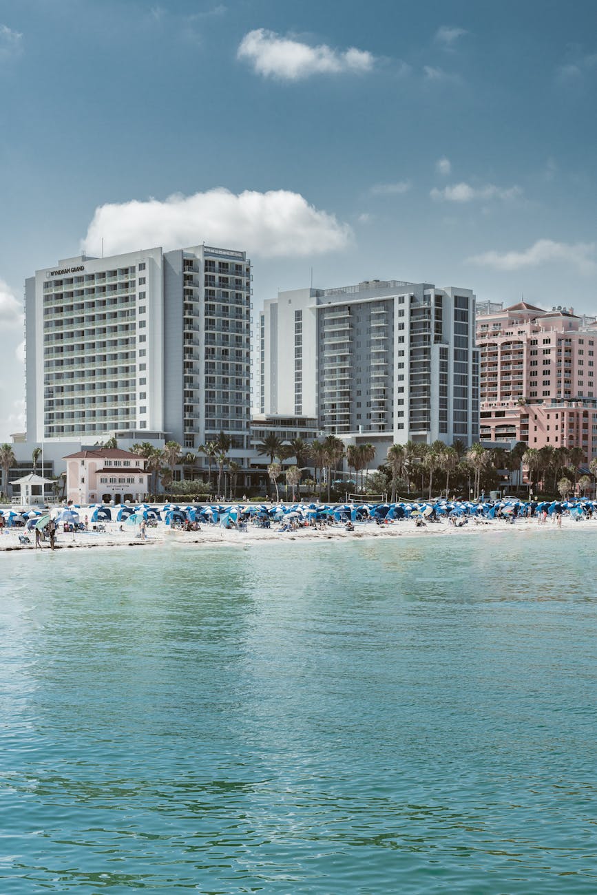 skyscrapers along a beach