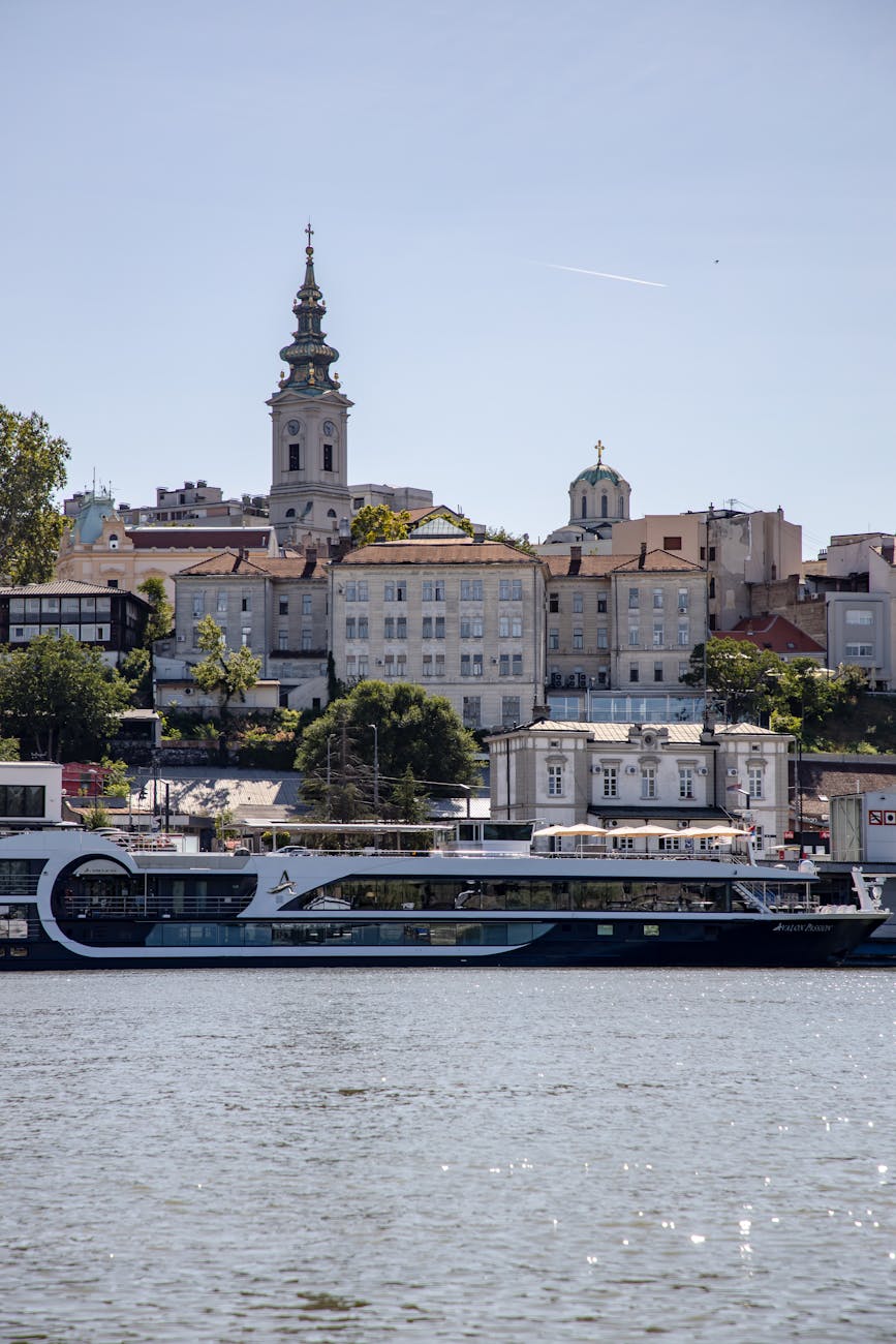 view of belgrade from the sava river serbia