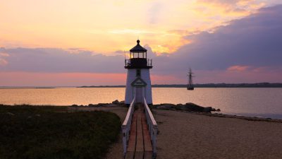 a lighthouse at dusk