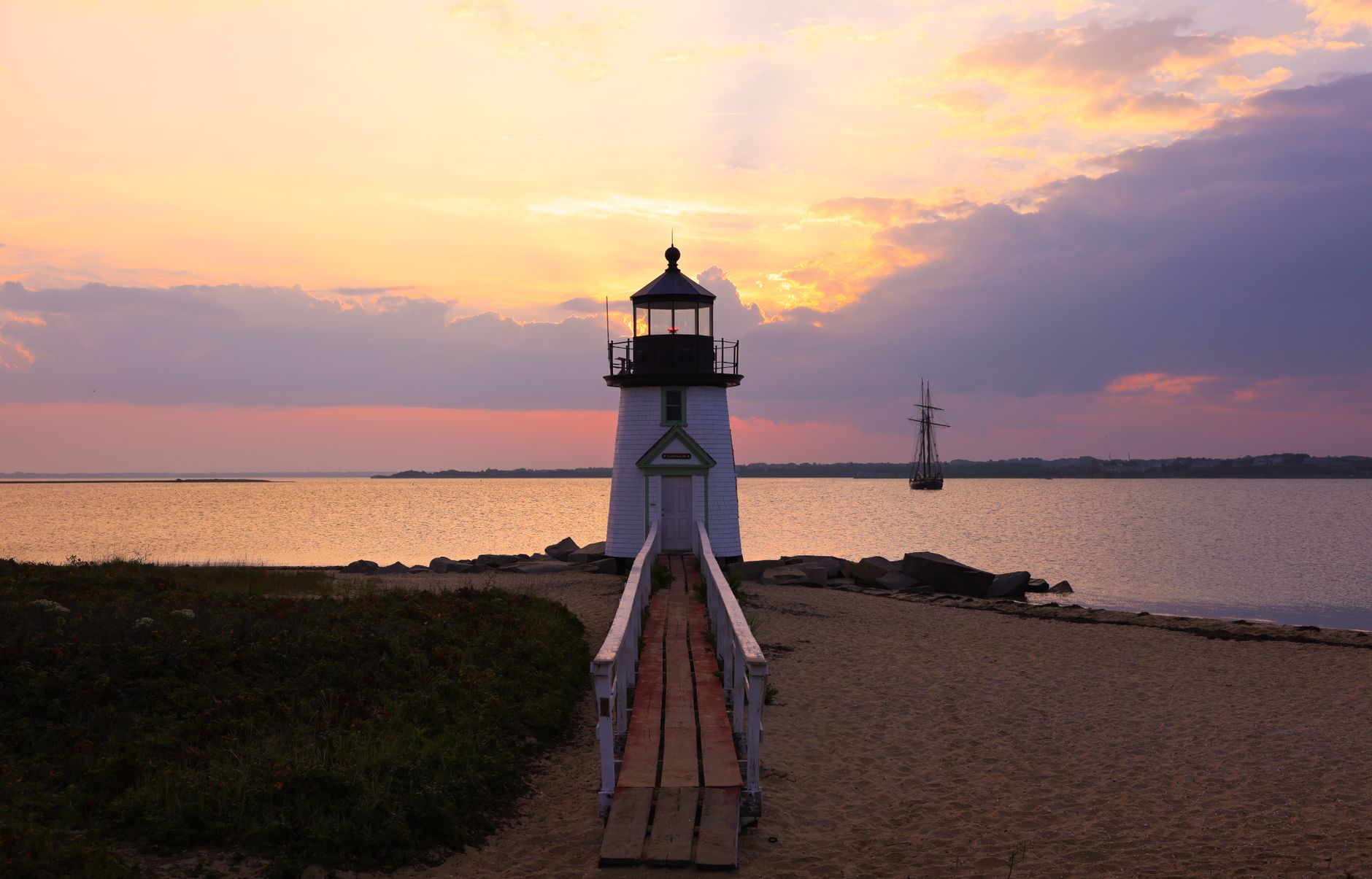 a lighthouse at dusk