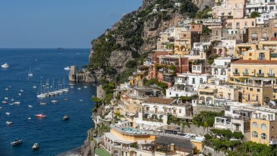 town on hill on sea coast