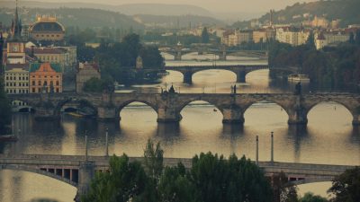 prague cityscape with bridges