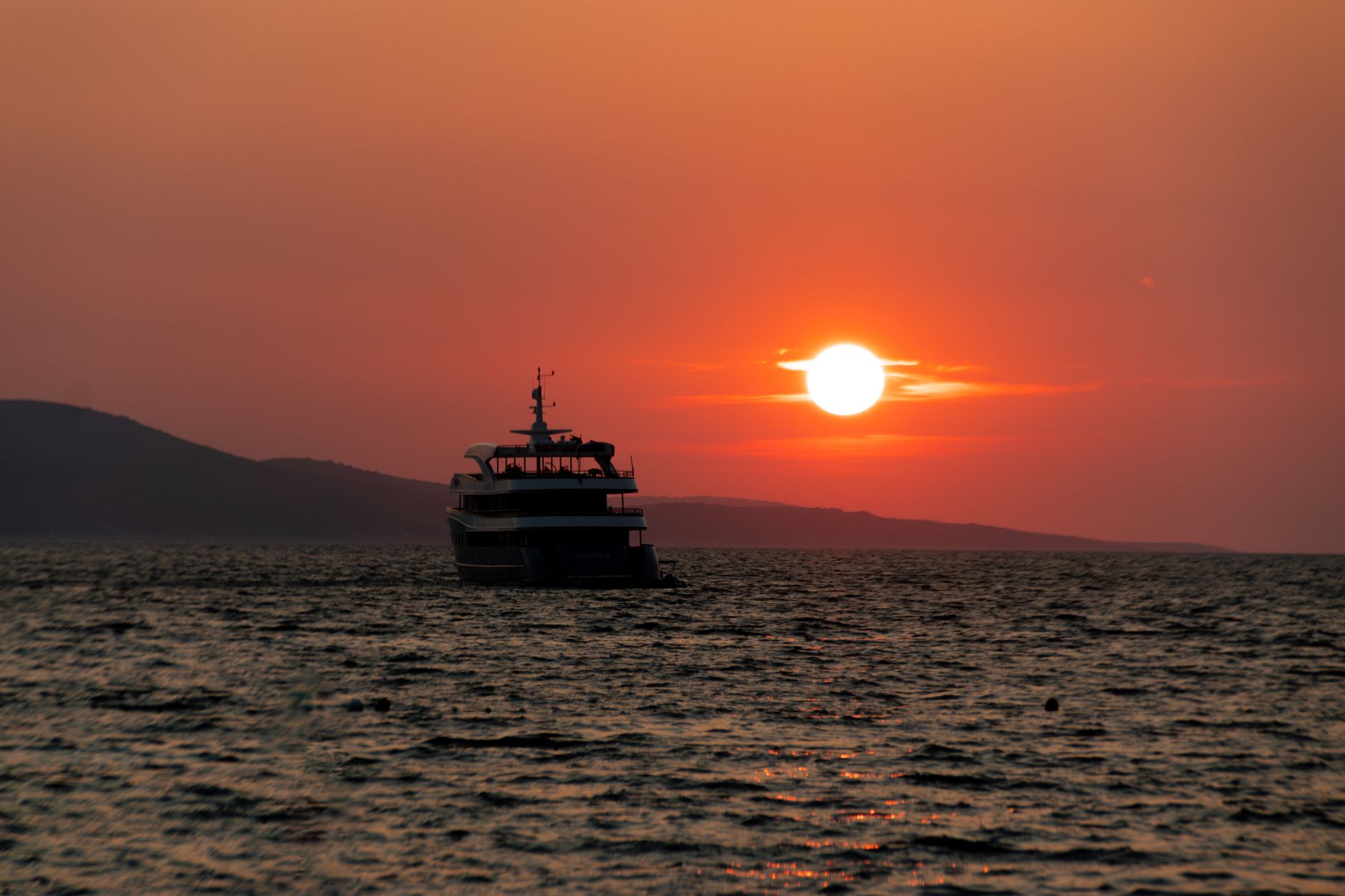 ferry at sunset