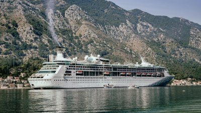 cruise ship at a coastal town