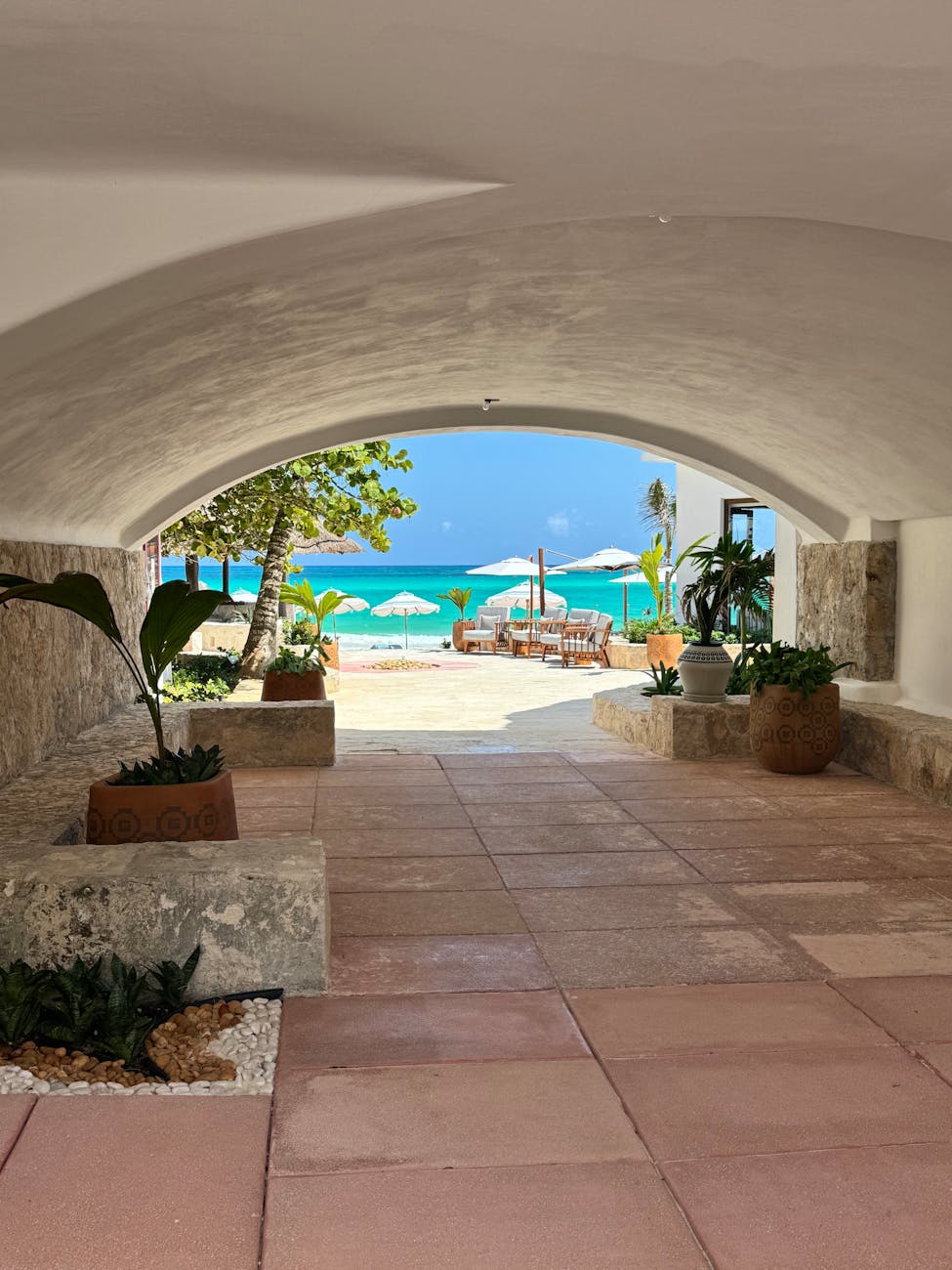 tunnel to beach in summer resort