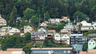 motor yacht in town by lake
