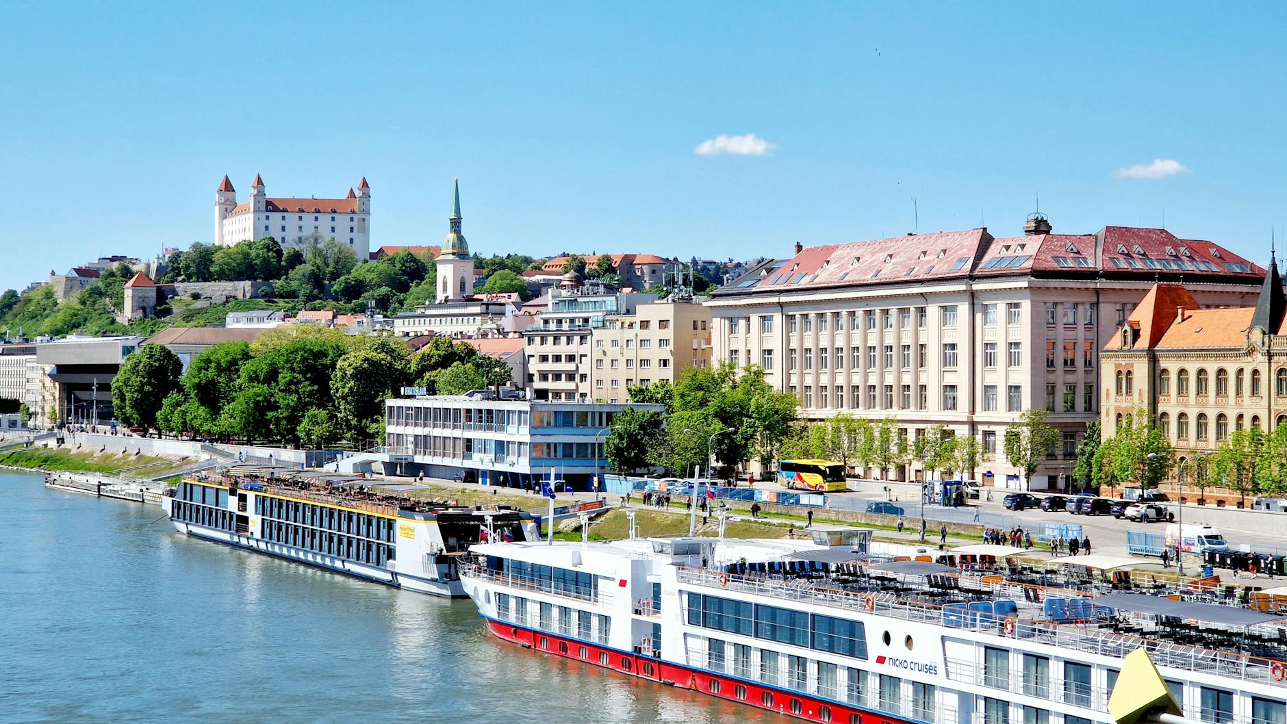 buildings around river in bratislava in slovakia