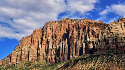 geological formation under cloudy sky in zion national park utah usa