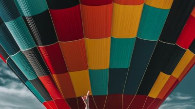woman standing near hot air balloon