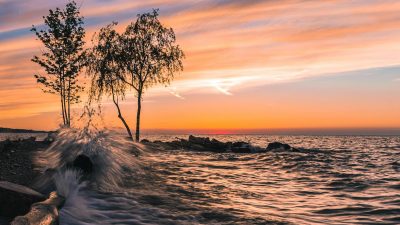 waves crashing on shore