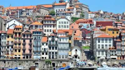 buildings on sea coast in town in portugal