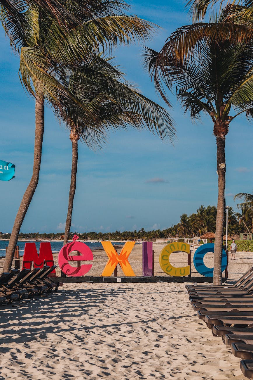 mexico name between palm trees on beach