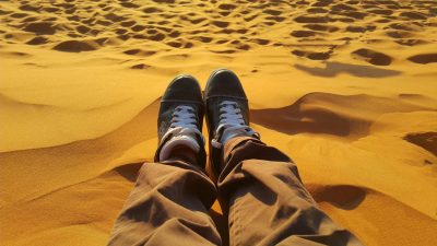 man sitting on sand