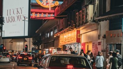 car on a street at night