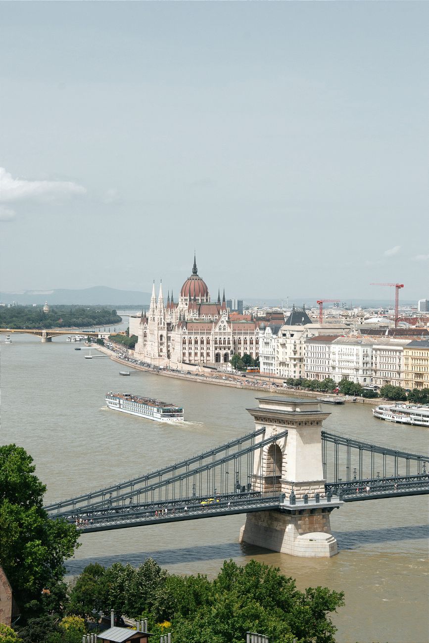 aerial view of the danube and the hungarian parliament building