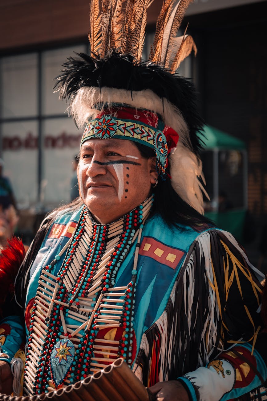 portrait of man wearing tribal costume