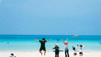 family fun day at tropical beach