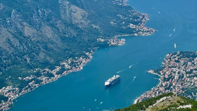 aerial view of bay of kotor in montenegro