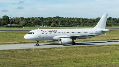 eurowings aircraft taxiing at hamburg airport