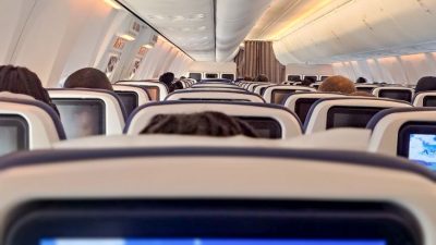 in flight entertainment on modern airplane