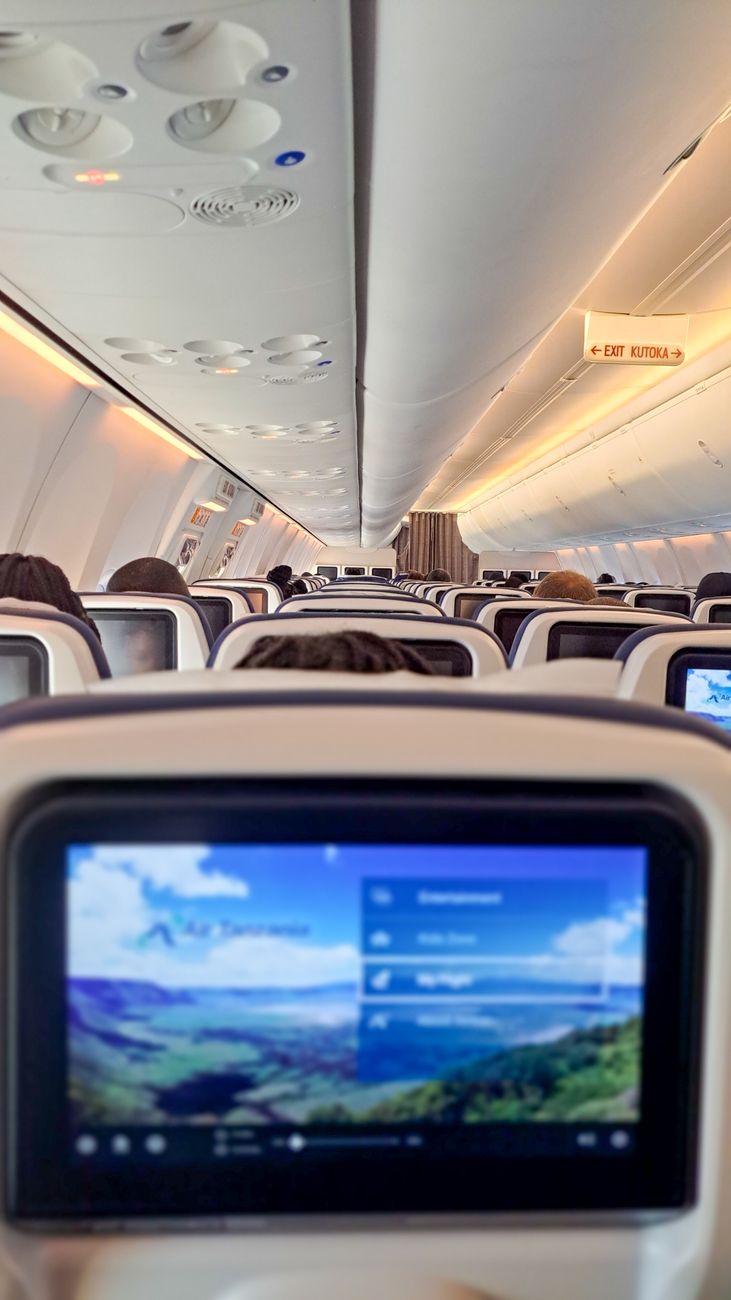 in flight entertainment on modern airplane