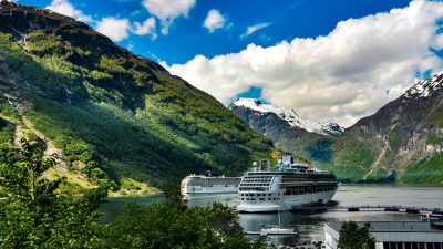 scenic cruise ship in geiranger fjord norway