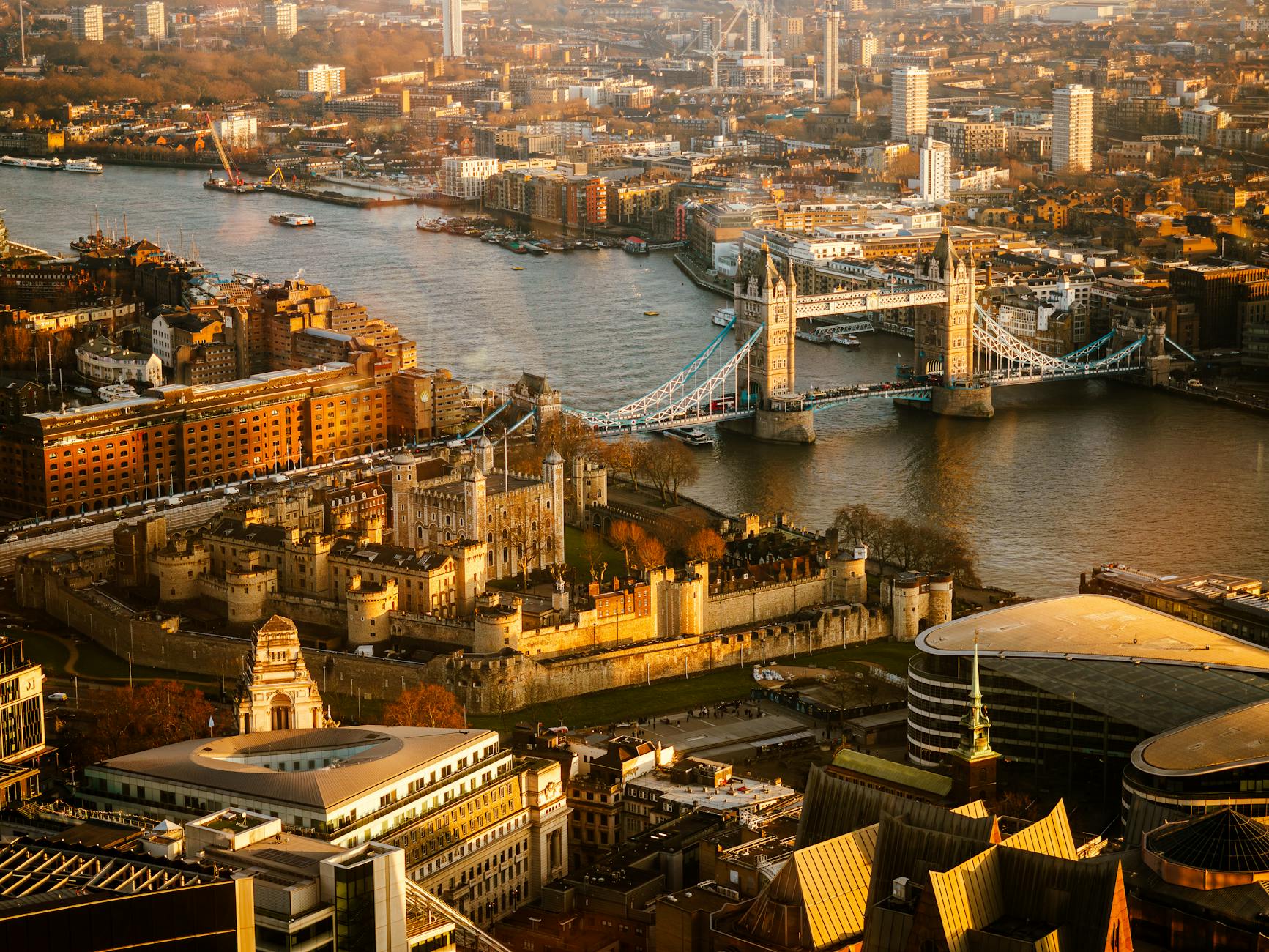 captivating aerial view of london s iconic landmarks at sunset