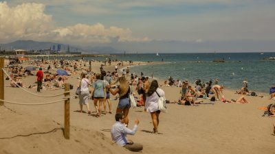 vibrant summer day at barcelona beach