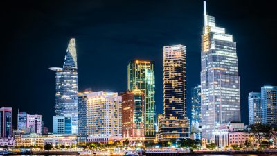 vibrant night skyline of ho chi minh city