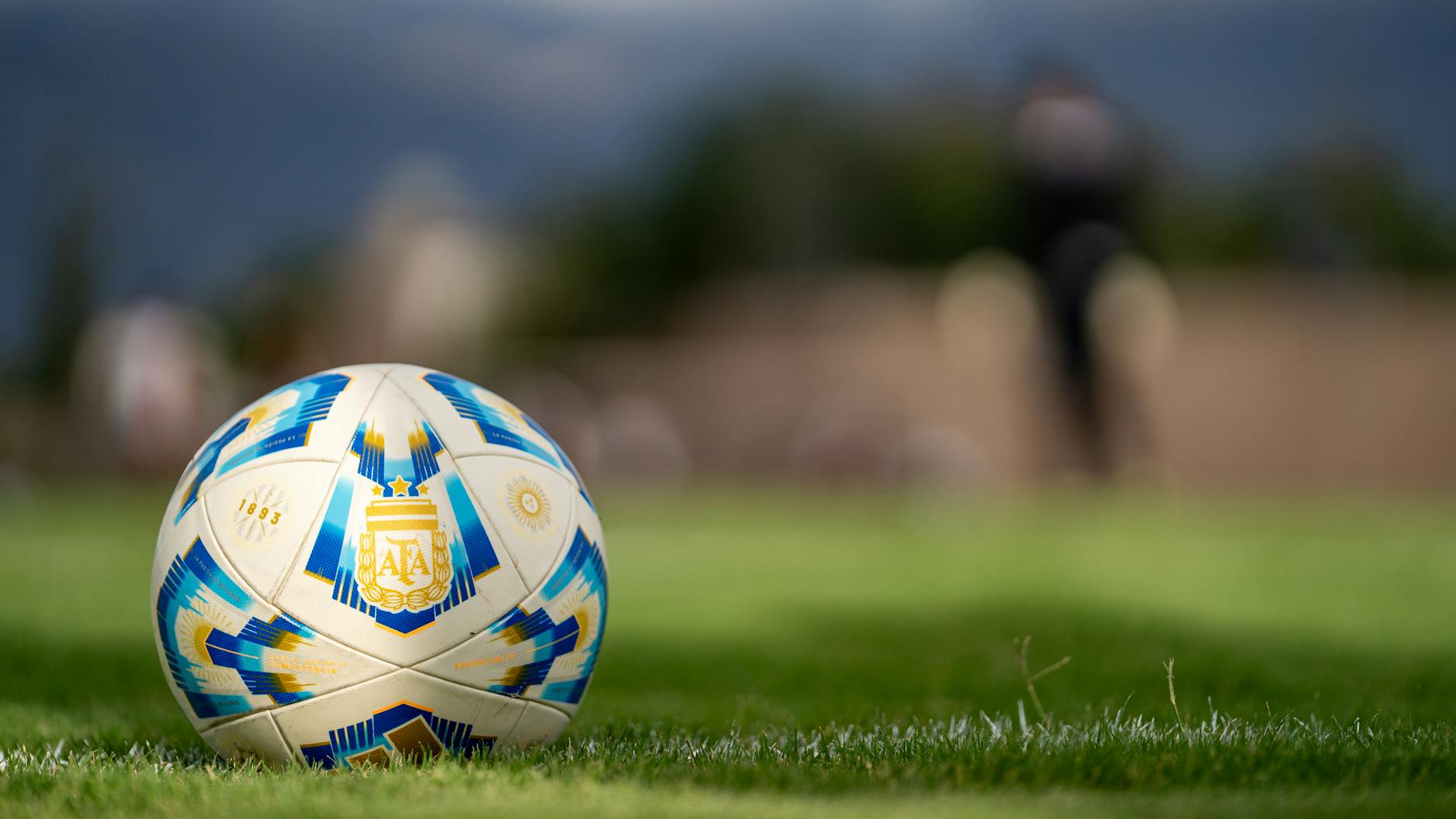 close up of official argentine soccer ball on field