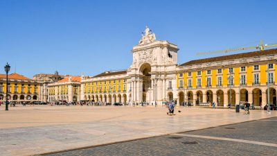 praca do comercio in lisbon under blue sky