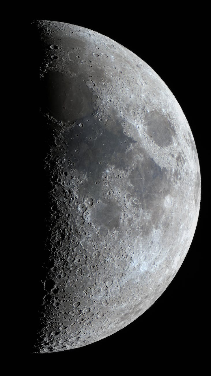 half moon with detailed crater view