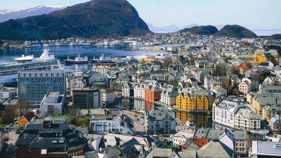 aerial view of alesund cityscape norway